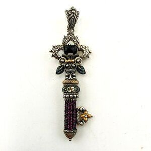 Barbara Bixby Pendant Key 18K Sterling Silver Enhancer 925 Gemstones 3" Skeleton